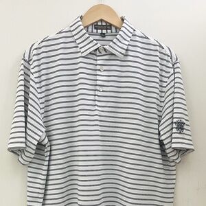 Peter Millar Crown Sport Men's Summer Comfort Polo Size L Navy stripe on white